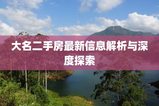 大名二手房最新信息解析與深度探索