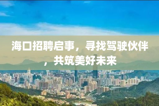 海口招聘啟事,尋找駕駛伙伴,共筑美好未來