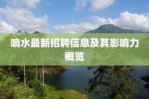 響水最新招聘信息及其影響力概覽