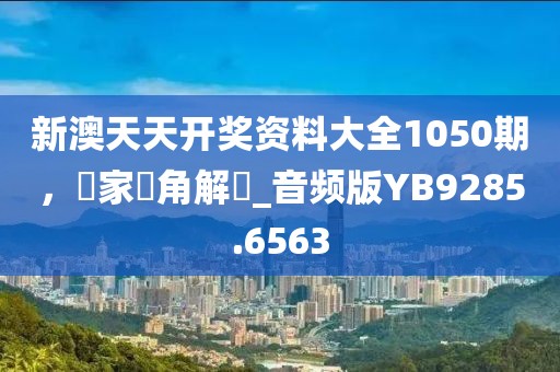 新澳天天開獎資料大全1050期,專家視角解讀_音頻版YB9285.6563